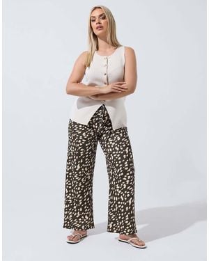 Yours Clothing Deer Print Wide Leg Trousers - White