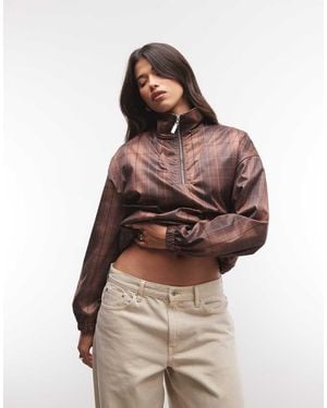 Liquor N Poker Boxy Oversized Quarter Zip Jacket - Brown