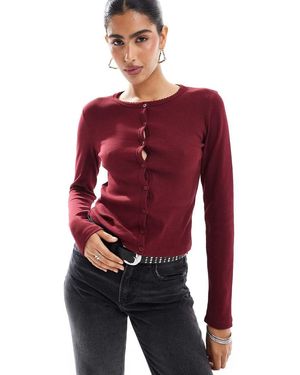 Stradivarius Ribbed Jersey Cardigan - Red