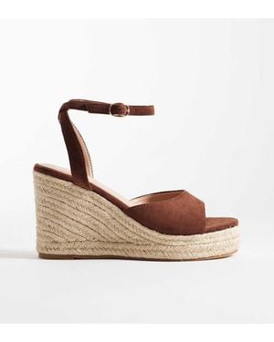 SEQWL Wide Fit Espadrille Wedges - Brown