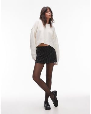 Mango Pinstripe High-Rise Skort - White