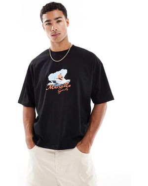 ASOS Recht Oversized T-Shirt Met Grafische Sportprint - Zwart