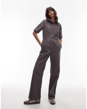 TOPSHOP Short Sleeve Jumpsuit - Purple