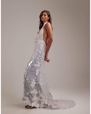 knee length dresses for ladies Rent ASOS DESIGN Allover Sequin Cup Detail Maxi Dress With Lace Waist  Detail In Blue