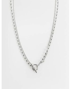 Reclaimed Vintage T-Bar Necklace With Rice Ball Chain - Blue