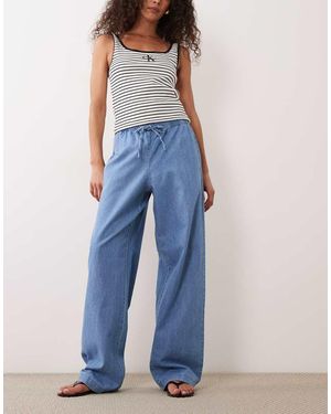Vila Pantalones Vaqueros Azul Claro Con Lazada En La Cintura De