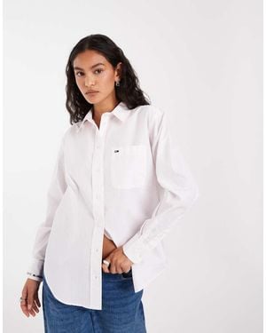 Tommy Hilfiger Camicia Comoda A Righe Con Logo A Bandiera - Bianco