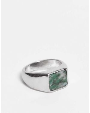 Weekday Anillo Plateado Tipo Sello Con Piedra Acuática De - Metálico