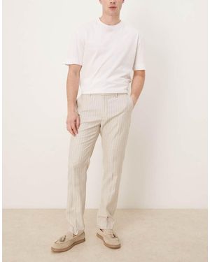 ASOS Smart Slim Fit Linen Blend Trousers - Natural