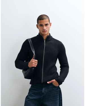 Blend Chaqueta Negra Con Cremallera De Punto - Azul