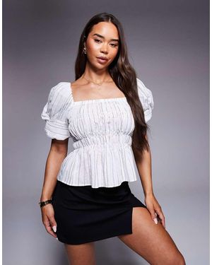 River Island Puff Sleeve Shirred Top - White