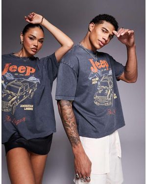 ASOS T-Shirt Oversize Squadrata Slavato Con Stampe Di Jeep - Blu