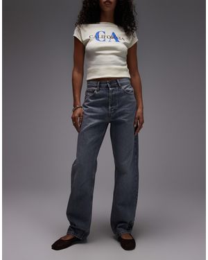 TOPSHOP High Rise Straight Kort Jeans - Grey