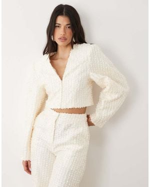 ASOS Boucle Cropped Ovoid Sleeve Blazer - Natural