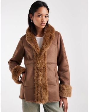 Vero Moda Shearling Lined Suede-look Jacket - Brown