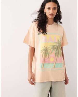 Miss Selfridge Oversized T-shirt With Beach Bali Print - Natural