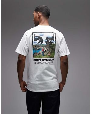 Obey Sky Face Graphic T-shirt With Back Print - Grey