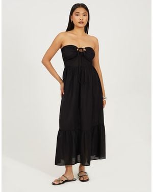 Brave Soul Strapless Tiered Midi Dress - Black