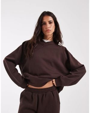 ASOS V Neck Brushback Sweatshirt - Brown