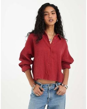 ASOS Cropped Textu Cotton Shirt - Red