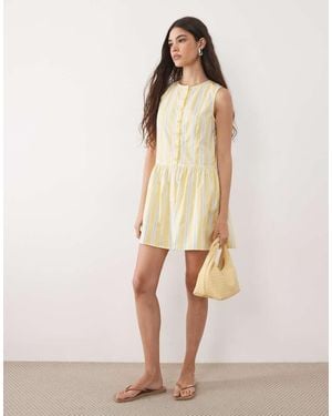 New Look Stripe Frill Waist Poplin Mini Dress - Natural
