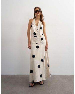 TOPSHOP Premium Linnenrijke Maxi Jurk Met Halternek En Overslag - Wit
