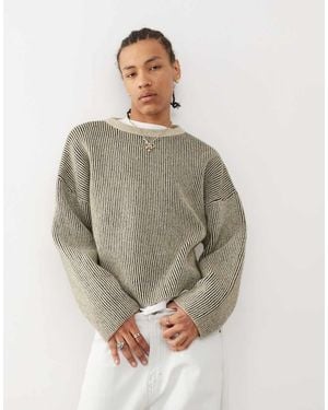Weekday Alek Wool Blend Jumper With Two-tone Rib - Grey