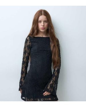 Only Petite Lace Long Sleeve Mini Dress - Black