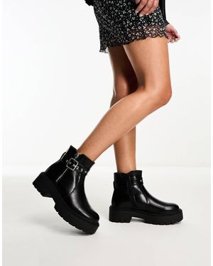 Glamorous Stivaletti Neri Con Fibbia E Suola Spessa - Nero