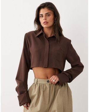 Missy Empire Missy Empire Collared Cropped Shirt - Brown
