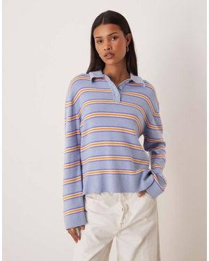 Gina Tricot Maglione Con Colletto Stile Polo A Righe Arancioni - Blu