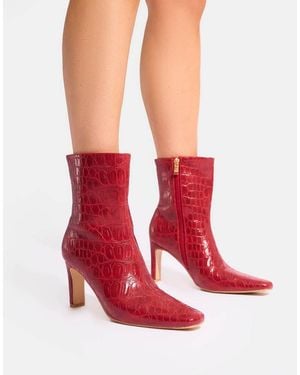 Public Desire Polaris Croc Snipped Toe Ankle Boots - Red