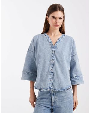 Vero Moda Half Sleeve Oversized Fit Denim Top - Blue