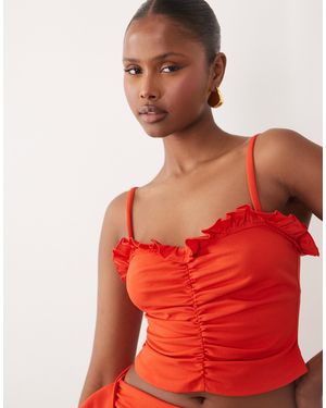 ASOS Crepe Ruched Cami Top With Neck Frill - Red