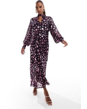 Finding Friday Metallic Star Long Sleeve Midi Dress - Purple