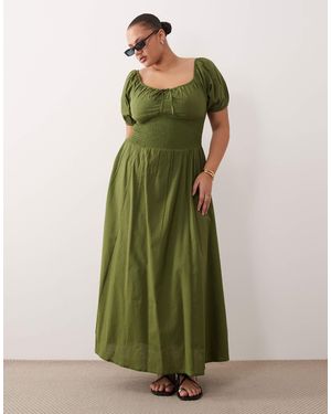 Esmee Curve Puff Sleeve Tie Front Maxi Beach Dress - Green