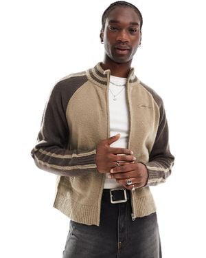 Collusion Rugby Zip Through Knit Sweater - Natural
