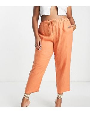 Mango Curve Tie Up Linen Trousers - Orange