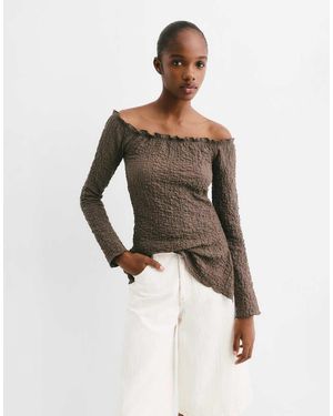 Pull&Bear Creased-Effect Bardot Top - Brown