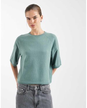 ONLY Top Verde Claro De Manga Corta Y Corte Cuadrado De Punto De