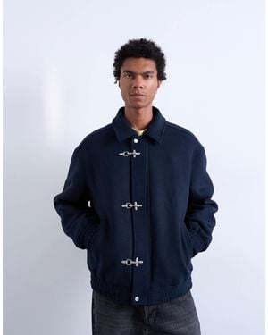 TOPMAN Fireman Clasp Wool Blend Jacket - Blue