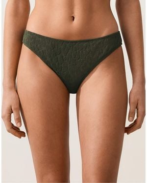 Oysho Textured Leopard Classic Bikini Briefs - Green
