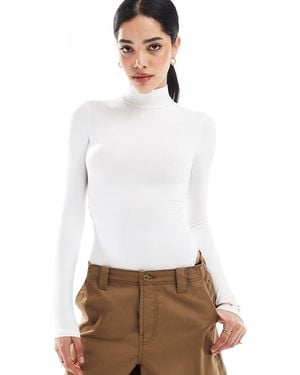 Bershka High Neck Long Sleeve Bodysuit - White