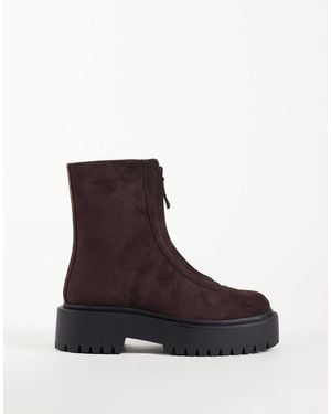 ASOS Adeline bottines chunky à zip frontal en suédine chocolat - Marron