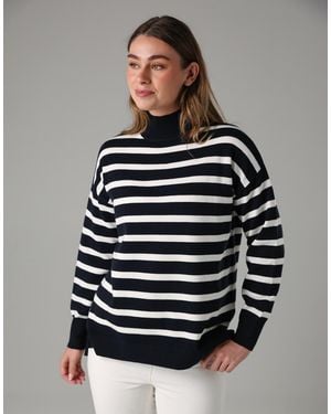 French Connection Oversized High Neck Cosy Striped Long Sleeve Jumper - Grey