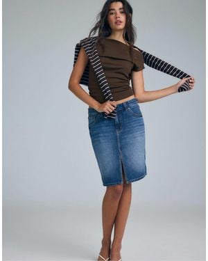 Stradivarius Denim midirock - Blau