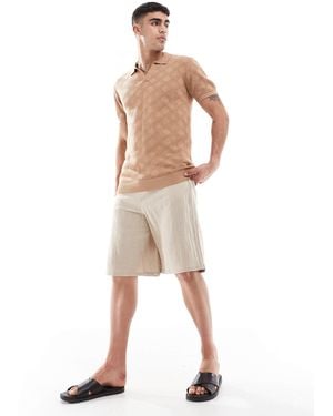 Brave Soul Knitted Polo Shirt - Natural