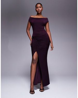 ASOS Cowl Neck Midi Dress With Ruched Skirt Detailing - Purple