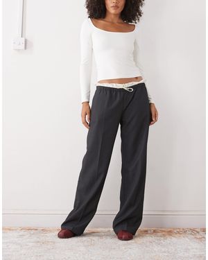 Monki Pull On Tailored Pants With Cotton Waistband Detail - White