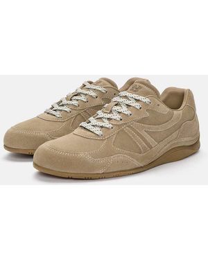 Pull&Bear Split Leather Trainers - Natural